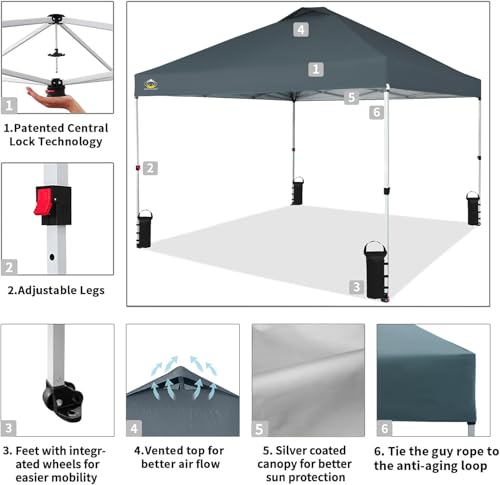 CROWN SHADES 10x10 Pop Up Canopy - Beach Tent with One Push Setup - Easy Outdoor Sun Shade for Events, Parties, Camping - Gazebo with STO-N-Go Cover Bag, Silver Coated Top, White