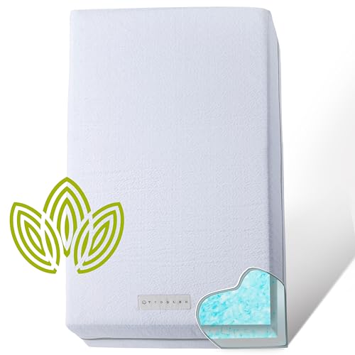 Organic Cotton Dual-Sided Crib Mattress | 2-Stage Premium Memory Foam CertiPUR-US Hypoallergenic Baby Mattress, Firm Support for Infant, Cooling Gel for Toddler, Waterproof Washable Cover, (Blue)