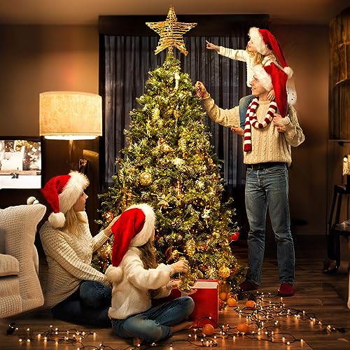 Brightown Christmas Tree Topper Star Lighted Plug in 3D Rustic Rattan Natural Farmhouse Built-in 10 Bulbs Christmas Tree Star Topper Classic Vintage Indoor Xmas Decorations Ornament Holiday Home Decor