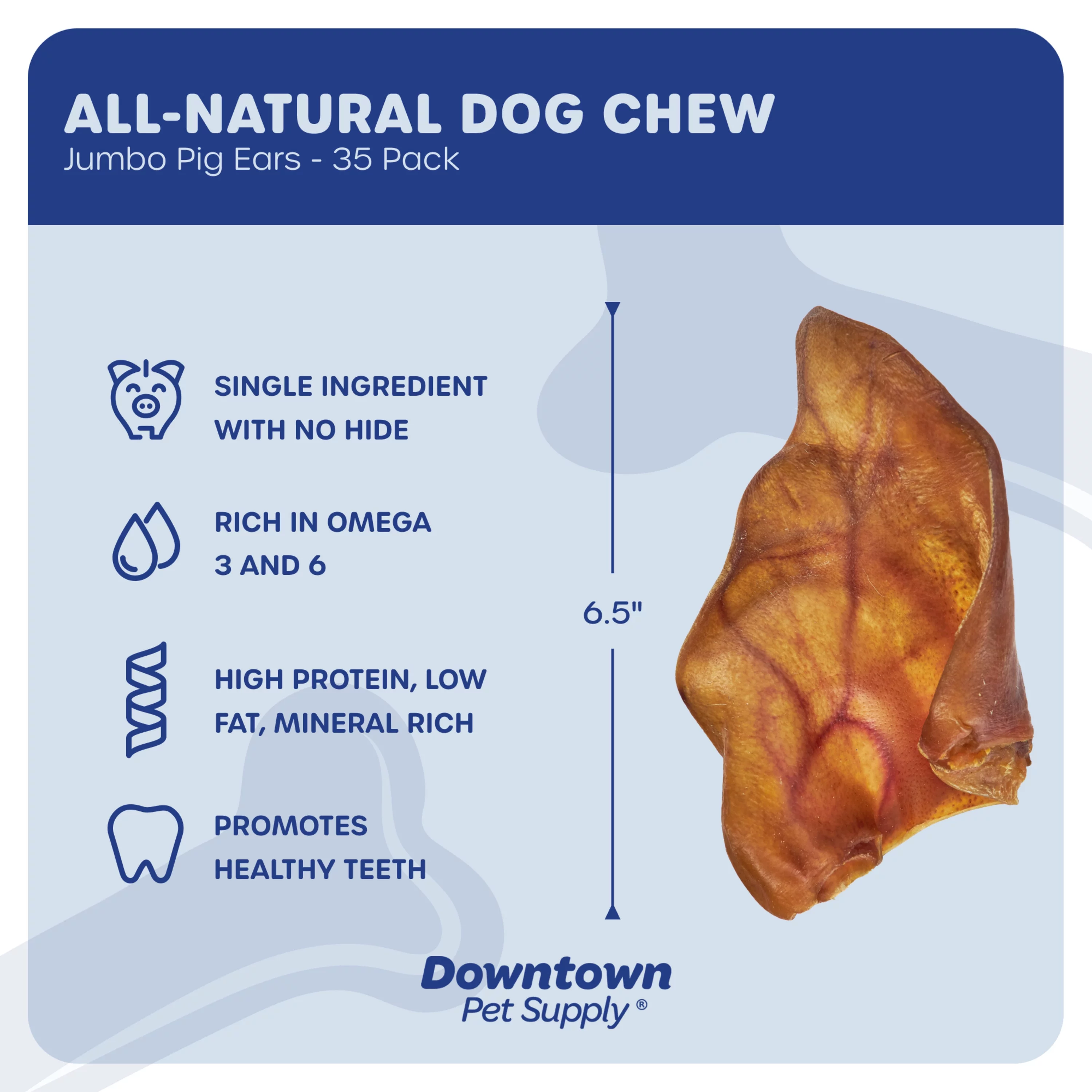 Downtown Pet Supply Pig Ears For Dogs Jumbo Pigs Ears Dog Chews 35 Pack