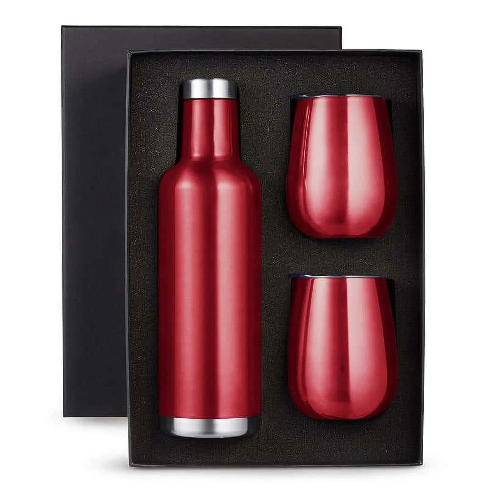 Custom Deluxe Vacuum Insulated Wine Lover Set - Personalized Bulk Pack, Set of 60, Stainless Steel Vacuum Insulated Wine Bottle with Lid - Perfect Wine Gifts for Women & Men - Red