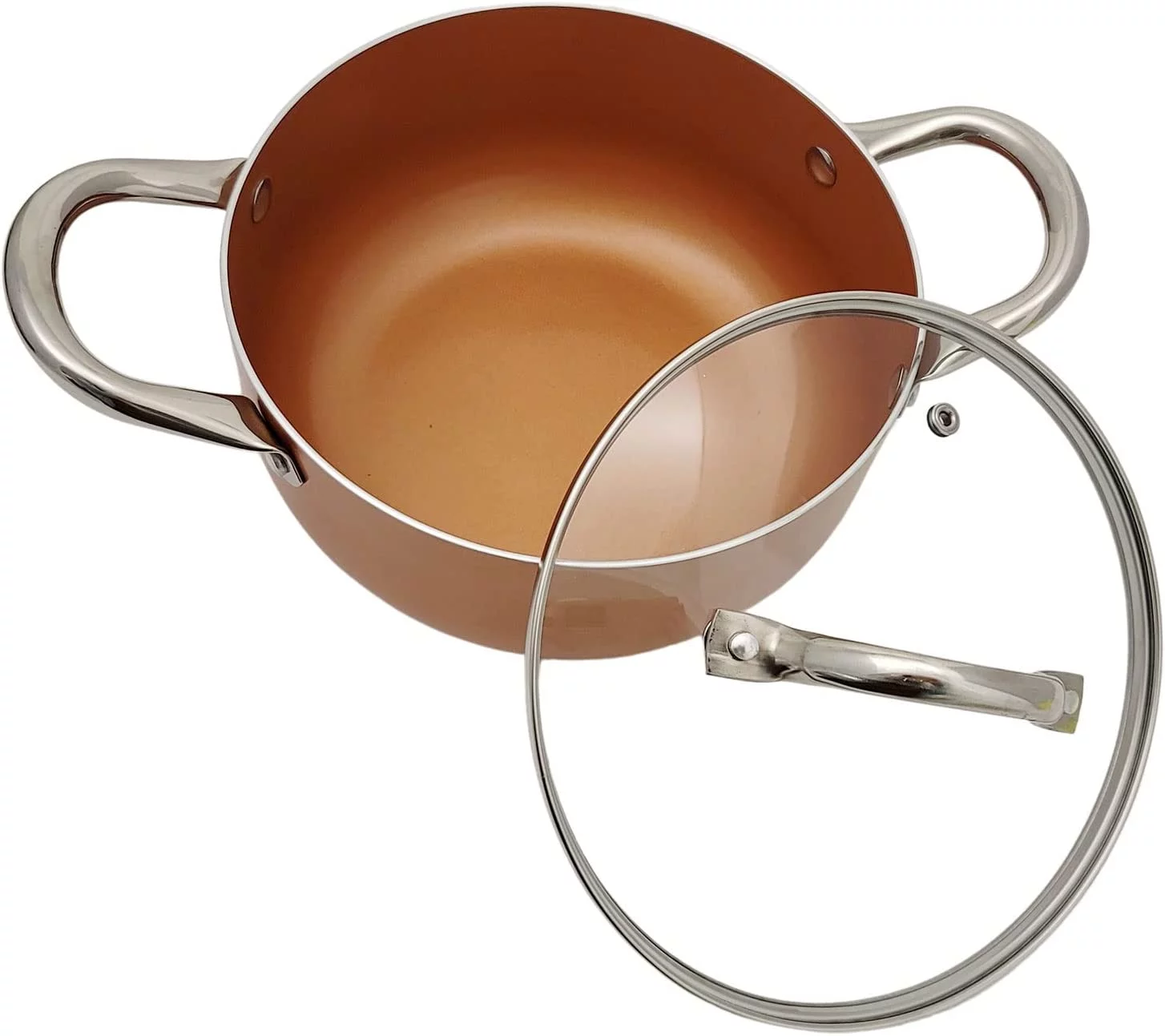 Nonstick Copper Ceramic Dutch Oven Stew Soup Pot Braiser with Stainless Steel Handles & Vented Glass Lid, 5 Qt