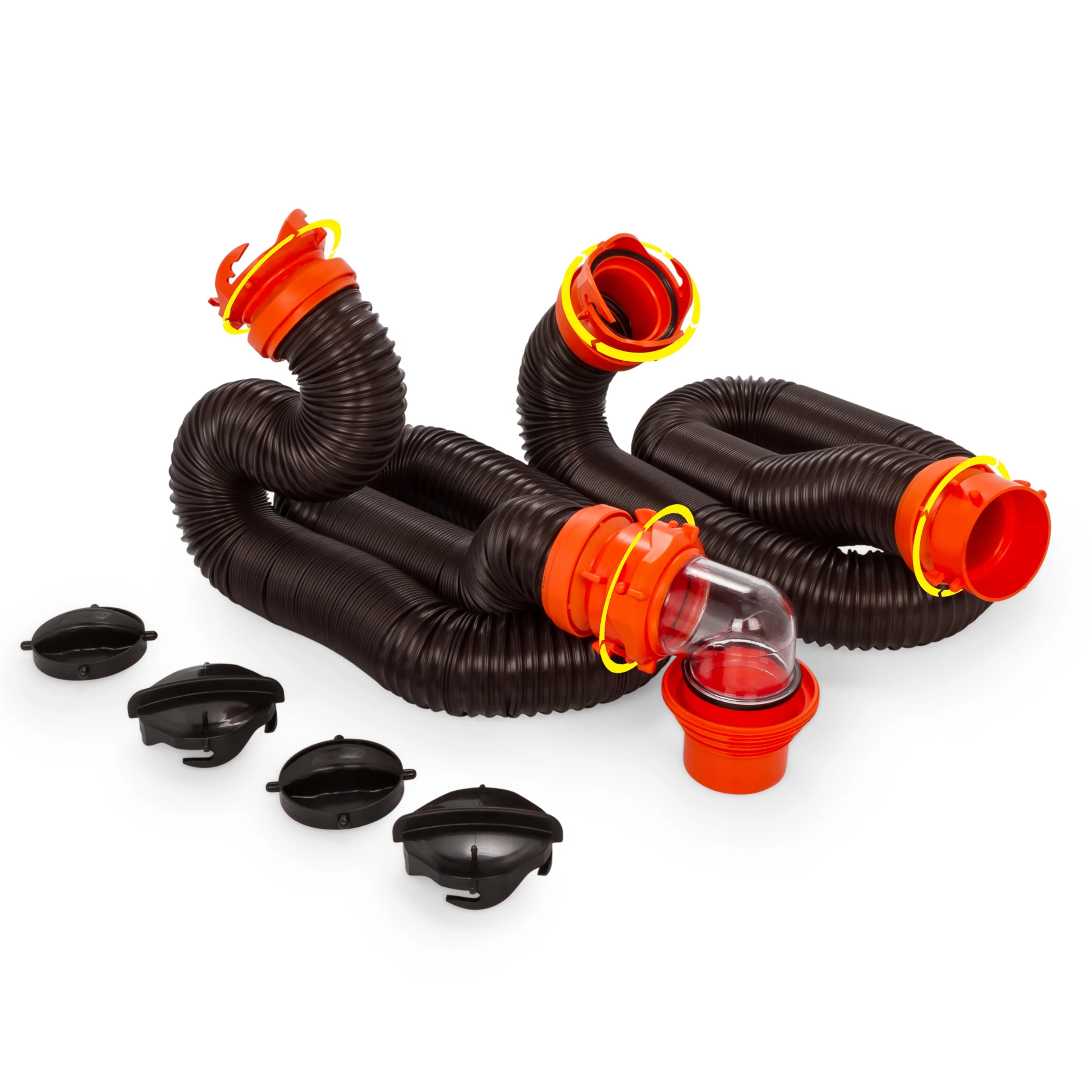 Camco RHINO FLEX 20-Foot Camper RV Sewer Hose Kit - Polyolefin, Black and Orange (39744)