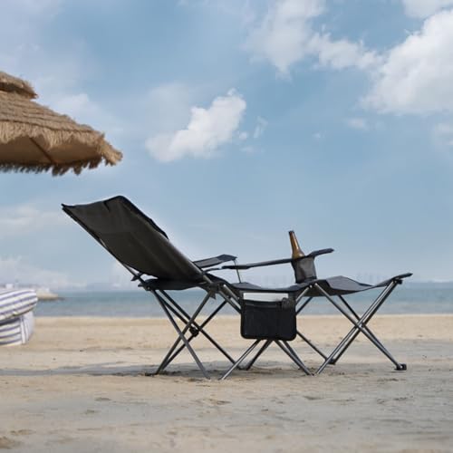 apollo walker Camping Chairs for Adults - 6 Legged Beach Chair with Foot Rest, Adjustable 90° - 135° Reclining Lounge Chair Outdoor, Folding Chairs for Outside with Detachable Pillow & Carry Bag Grey