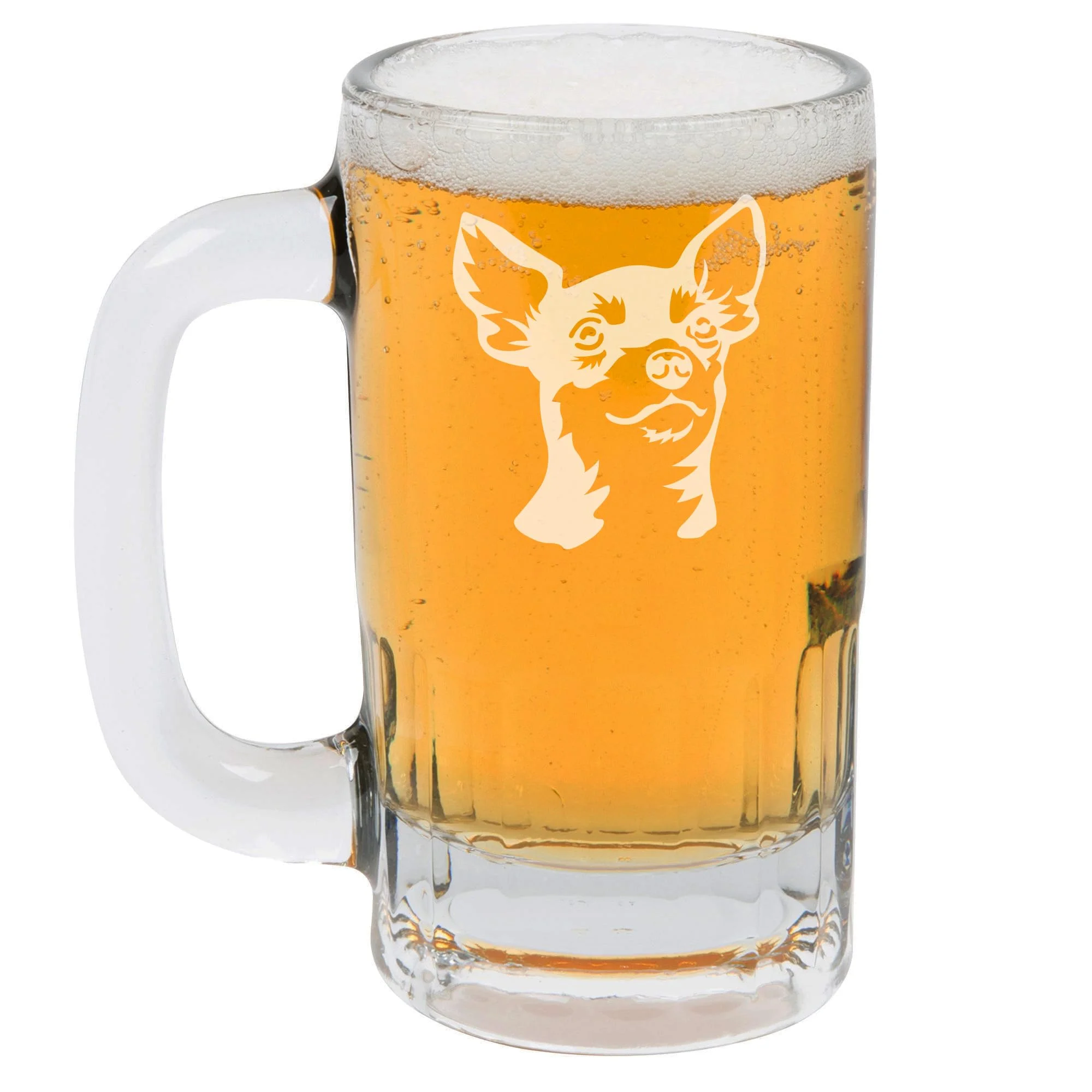 12oz Beer Mug Stein Glass Gift Chihuahua Face