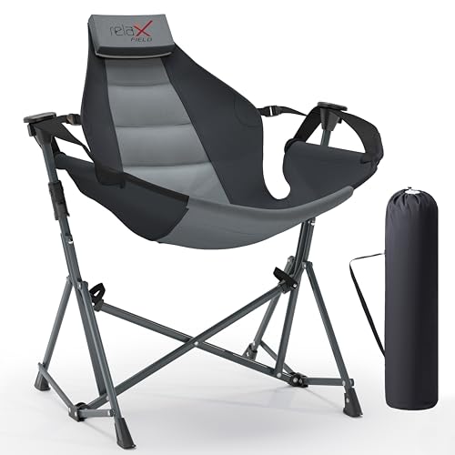 Hammock Camping Chair, 3 Heights Swinging Chair with Adjustable Backrest, Folding Rocking Chair with Head Pillow&Cup Holder, Outdoor Chairs for Camping and Hiking, Supports 350lbs, Black