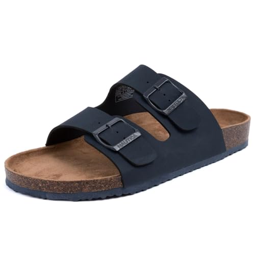 Nautica Men's Sandals - Casual Slides with 2 Adjustable Buckle Straps and Cork Footbed for Ultimate Comfort and Style (Regular/Wide Width, Big Size)