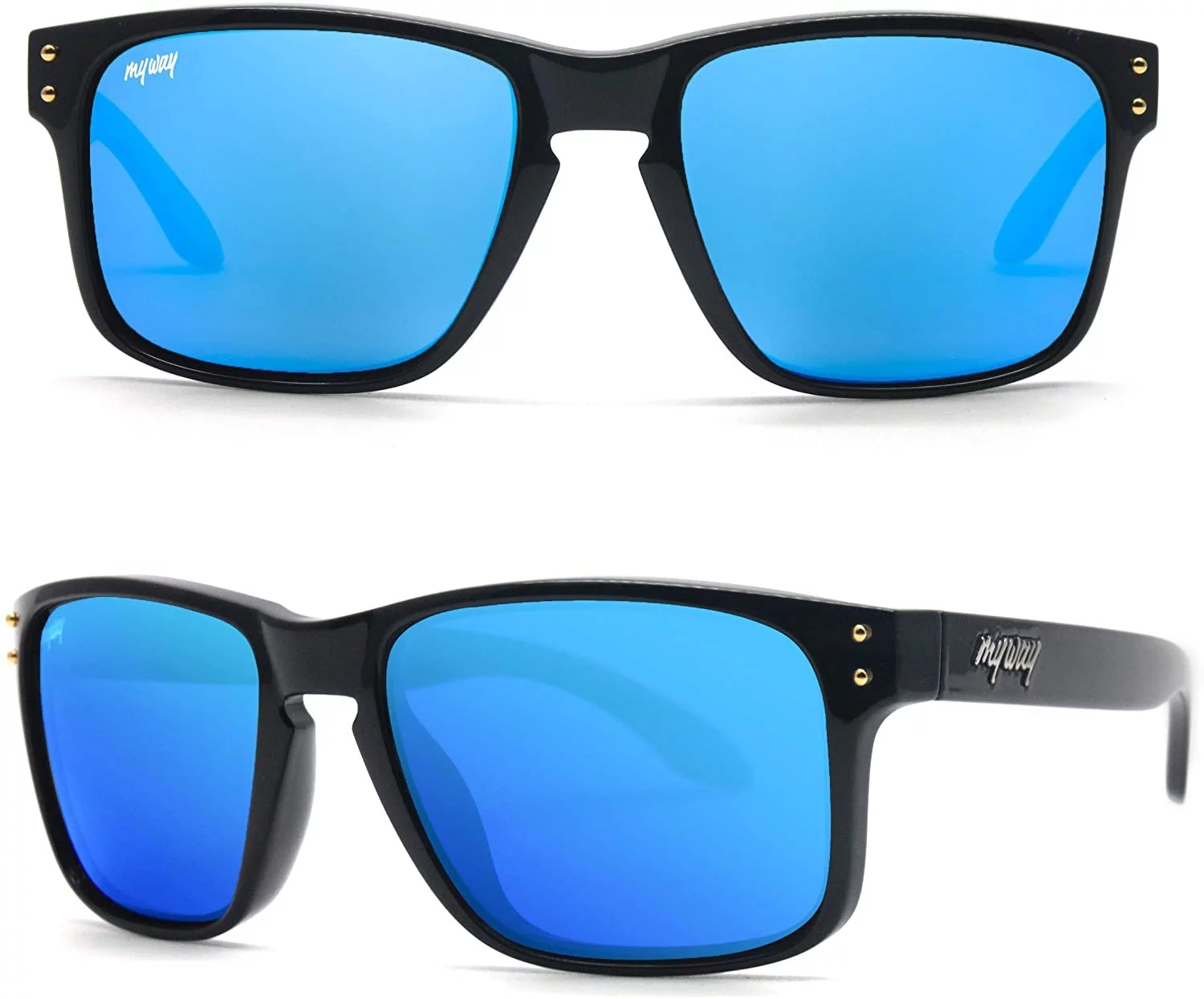 Myway Italian Style Unisex Sunglasses Real Glass Blue Mirror (Non-Polarized)