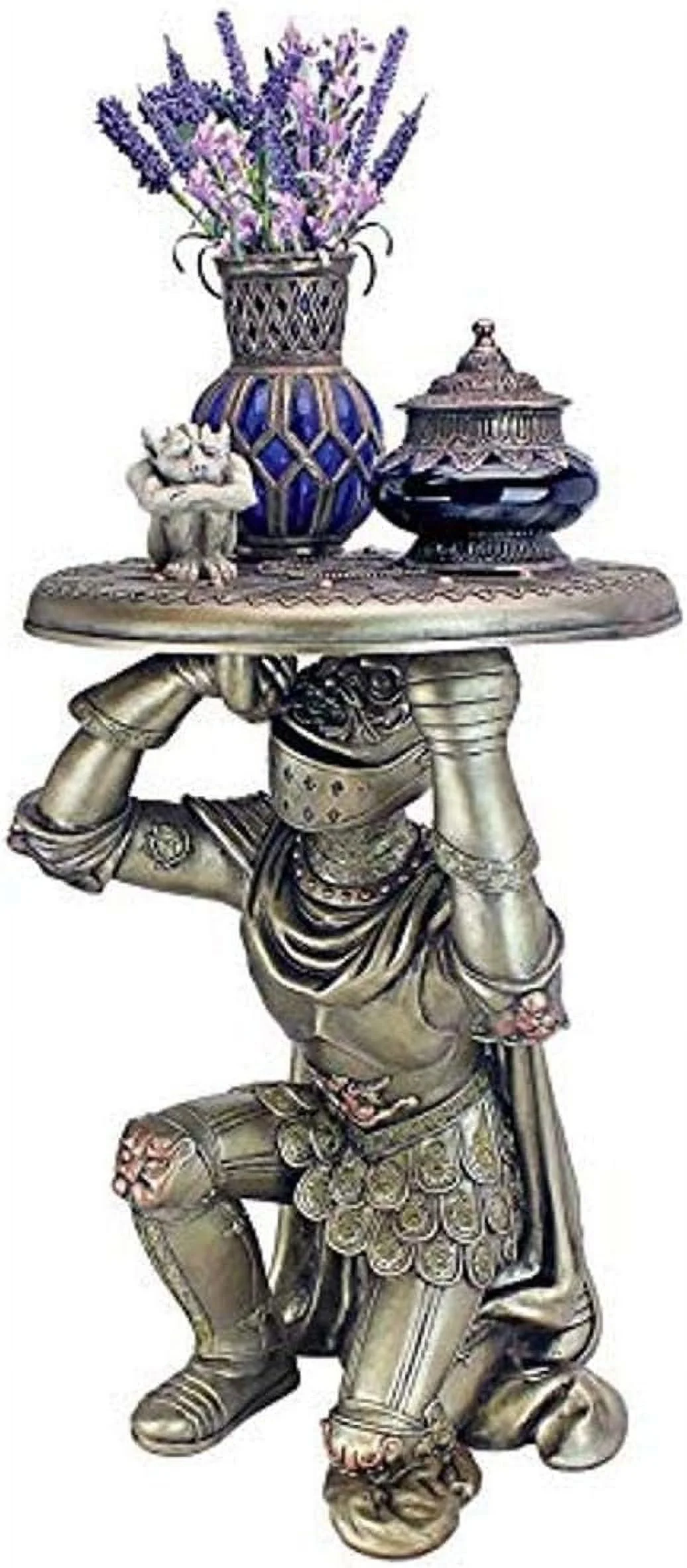 Battle Of Slaughterbridge Gothic Sculptural Side Table, 13.5D X 14W X 19H In, Pewter Finish