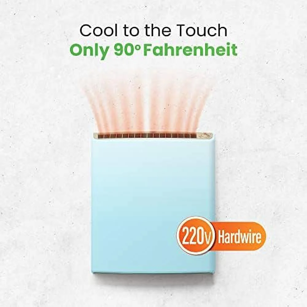 220 volt hardwired electric panel wall heater for home, energy efficient, child safe, quiet, great for bedrooms, bathrooms, office, kitchen, garage, tip-over ion, comfort-level thermostat