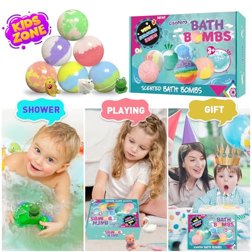 Bath Bombs for Kids with Surprise Inside, 12pcs Bath Bombs with Toys, Natural and Organic Colorful Bubble Bath Fizz Ball, Gift Set for Birthday, Halloween, Christmas for Boys and Girls