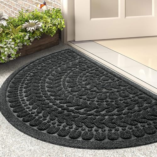 RORA Half Circle Door Mat Front Door Mat Outside Entrance Welcome Mats Outdoor Indoor Semicircular Doormat for Outdoor Half Round Door Mats for Garage Muddy Paws 17”x30”