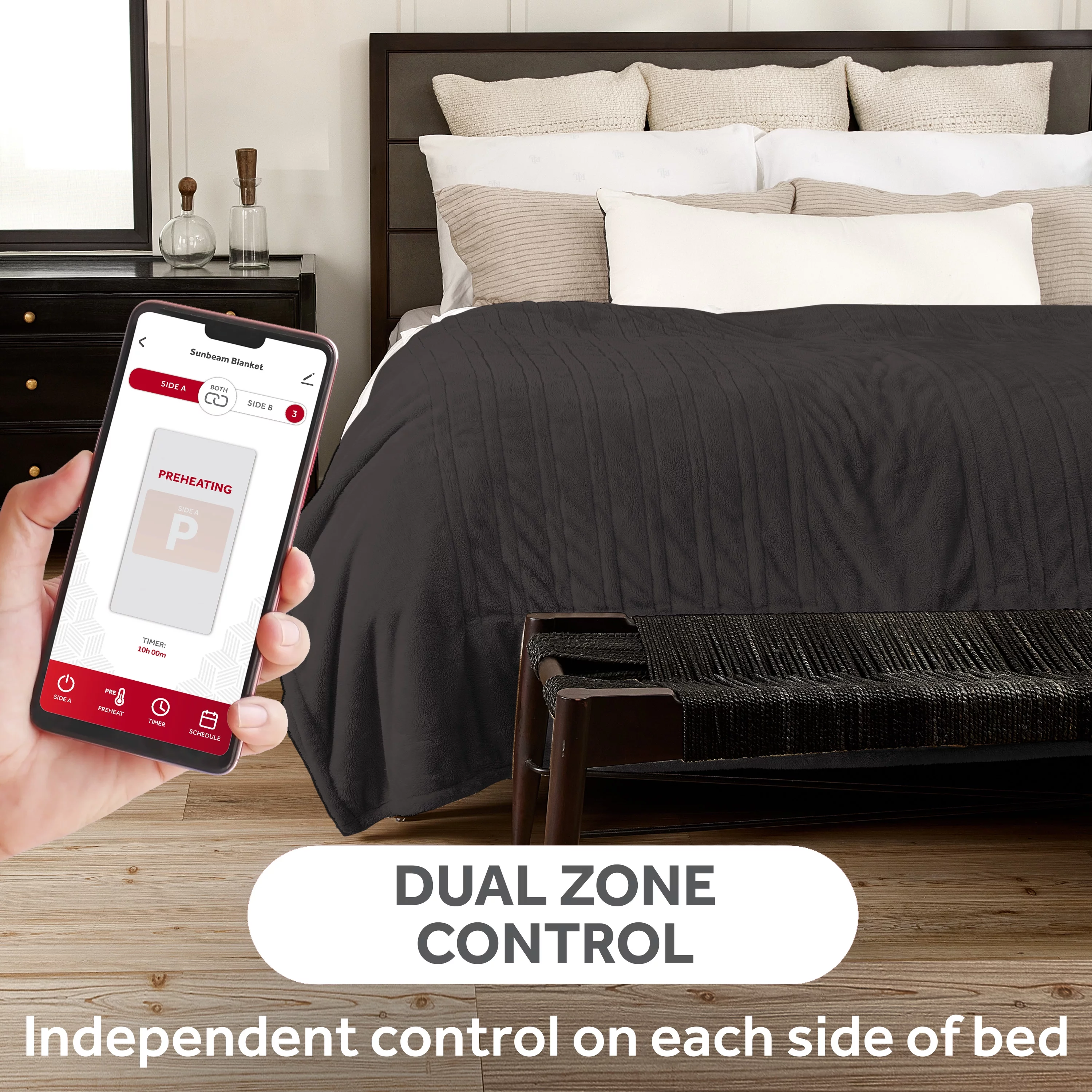 Sunbeam Loftec Wi-Fi Connected Electric Heated Blanket, Slate Gray, Queen