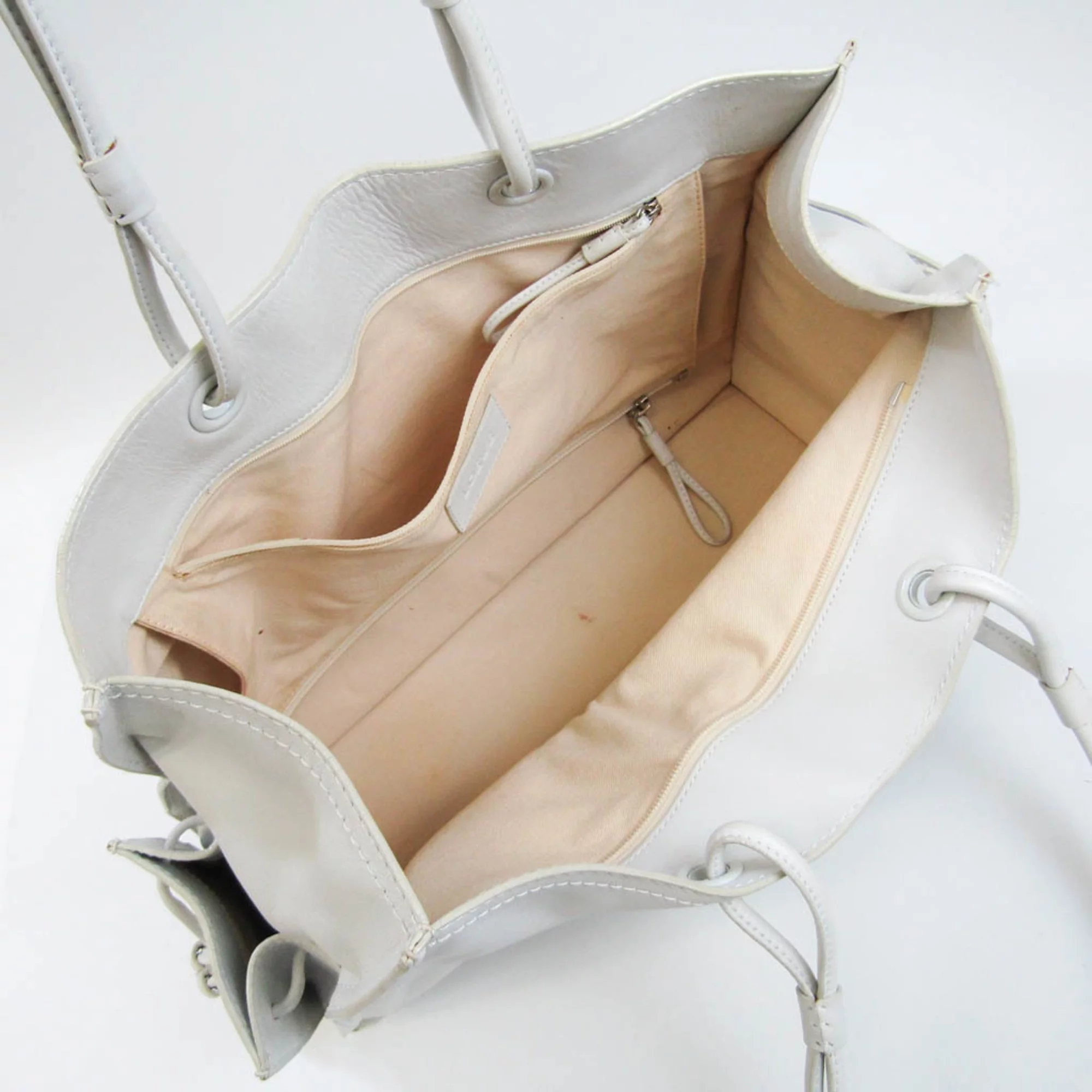 Pre-Owned Loewe Crown Logo Stitch Women's Leather Shoulder Bag,Tote Bag White (Good)