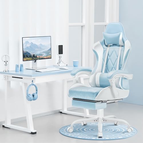Homall Gaming Chair, Computer Chair with Footrest and Massage Lumbar Support, Ergonomic High Back Video Game Chair with Swivel Seat and Headrest (Blue)