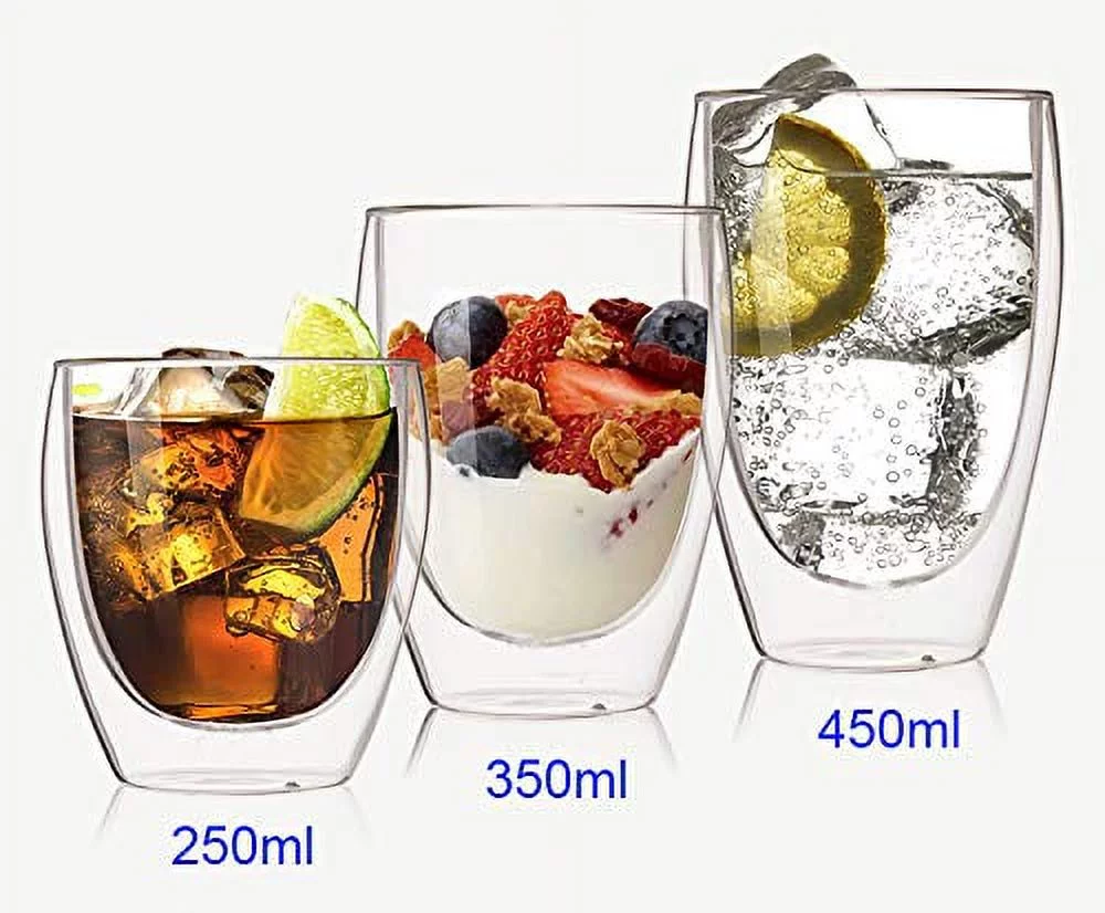 Double Wall Insulated Glasses Coffee Mugs Cups 15 oz/ 450ml Lead Free Set of 2