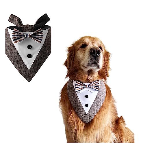 HDKUW Dog Tuxedo, Dog Wedding Bandana Collar with Bow Tie, Adjustable Dog Tux Formal Dog Costumes for Medium Large Dogs Green
