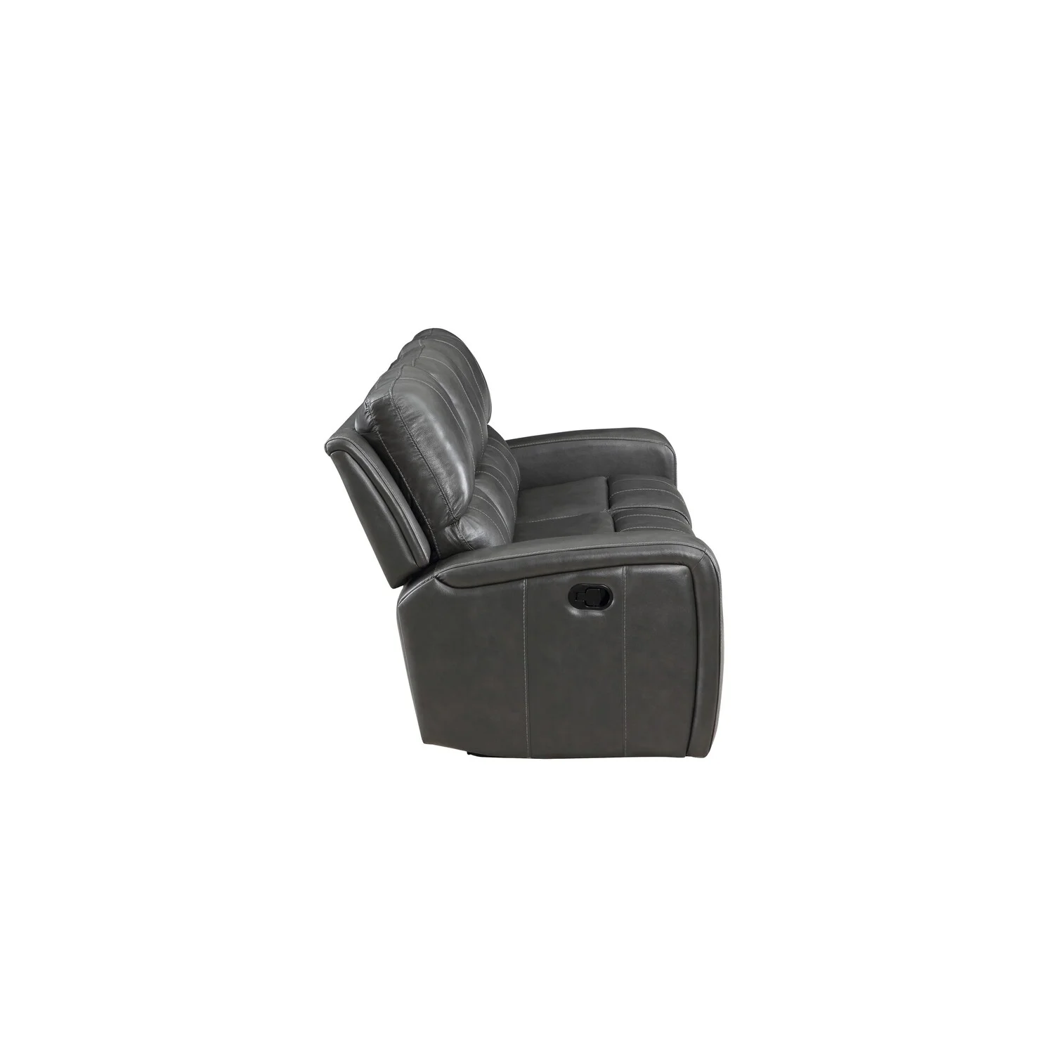 Elle 82 Inch Manual Recliner Sofa - Genuine Leather Upholstery - Smooth Gray
