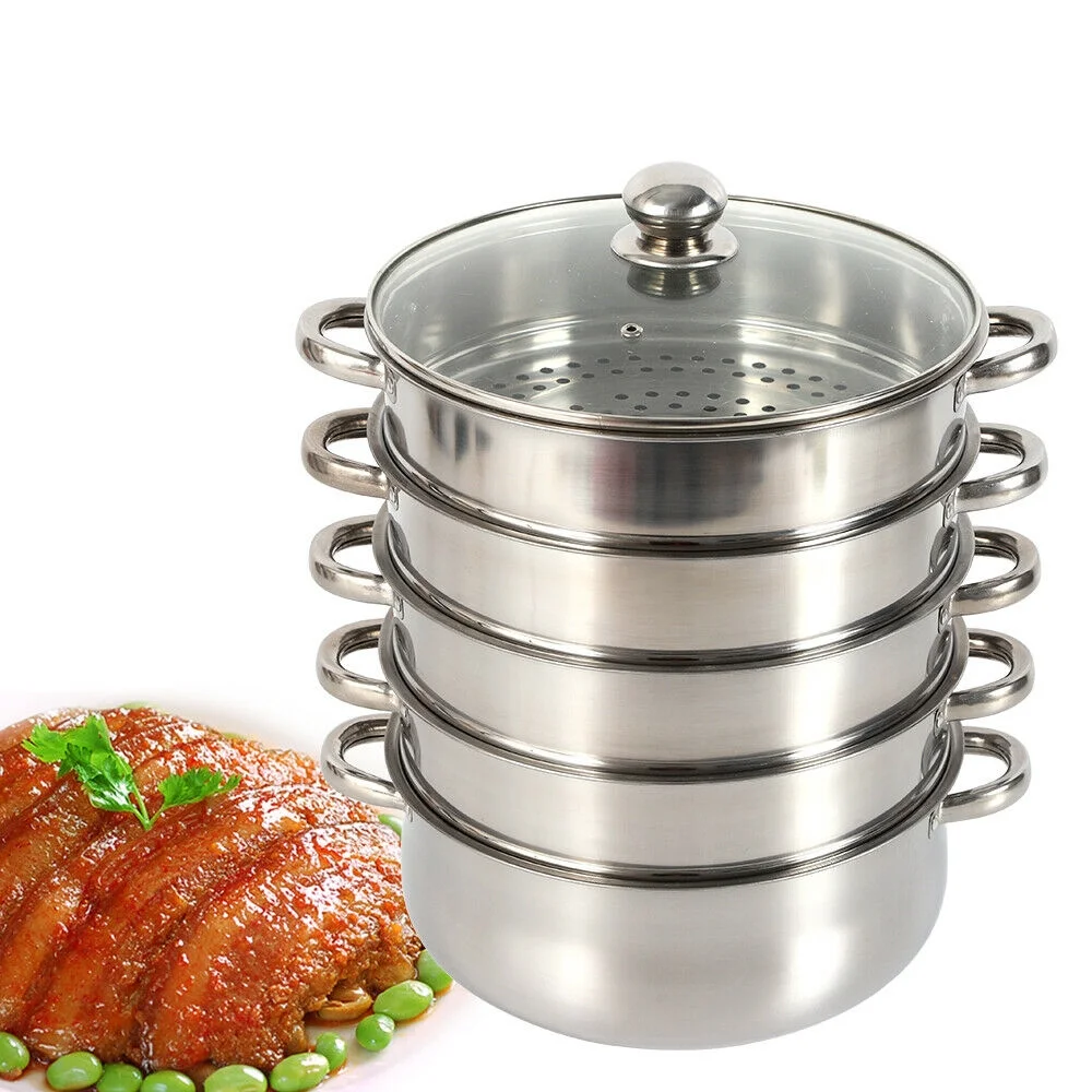 New 5-tier Stainless Steel Steamer with Anti-corrosion, Anti-rust and Anti-drop Features