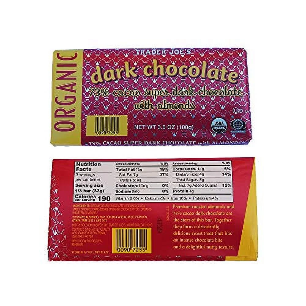 Trader Joe’S Organic Dark Chocolate Bundle 3 Bars – 73% Cacao Super Dark 3.5 Oz, 73% Cacao Super Dark Chocolate With Almonds 3.5 Oz, Dark Chocolate Truffle 3.5 Oz (1 Of Each Bar)
