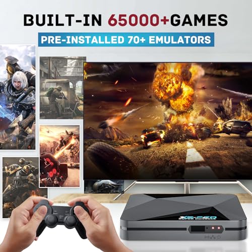 Kinhank Retro Game Console Super Console X2 Pro Built-in 65000+ Games, Video Game Console Android 9.0/CoreE/Emuelec 4.6 3 System In One, S905X2 Chip, 4K UHD Output,2.4G/5G, BT 5.0