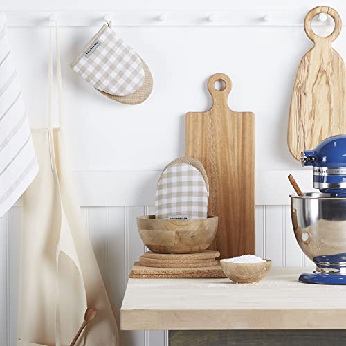 KitchenAid Gingham Cotton Mini Oven Mitt 2-Pack Set, Passion Red, 5.5