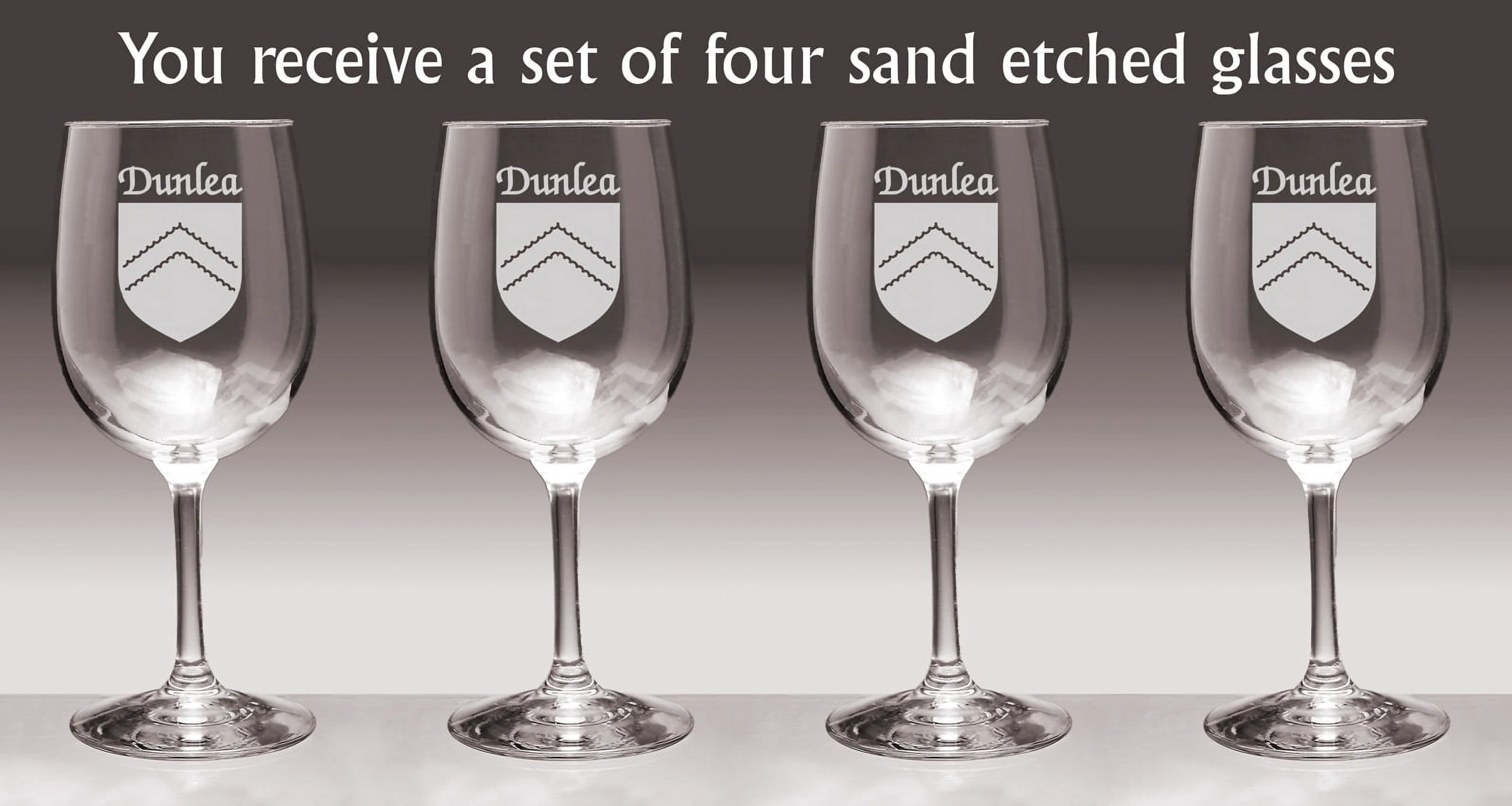 Dunlea Irish Coat of Arms Wine Glasses - Set of 4 (Sand Etched)