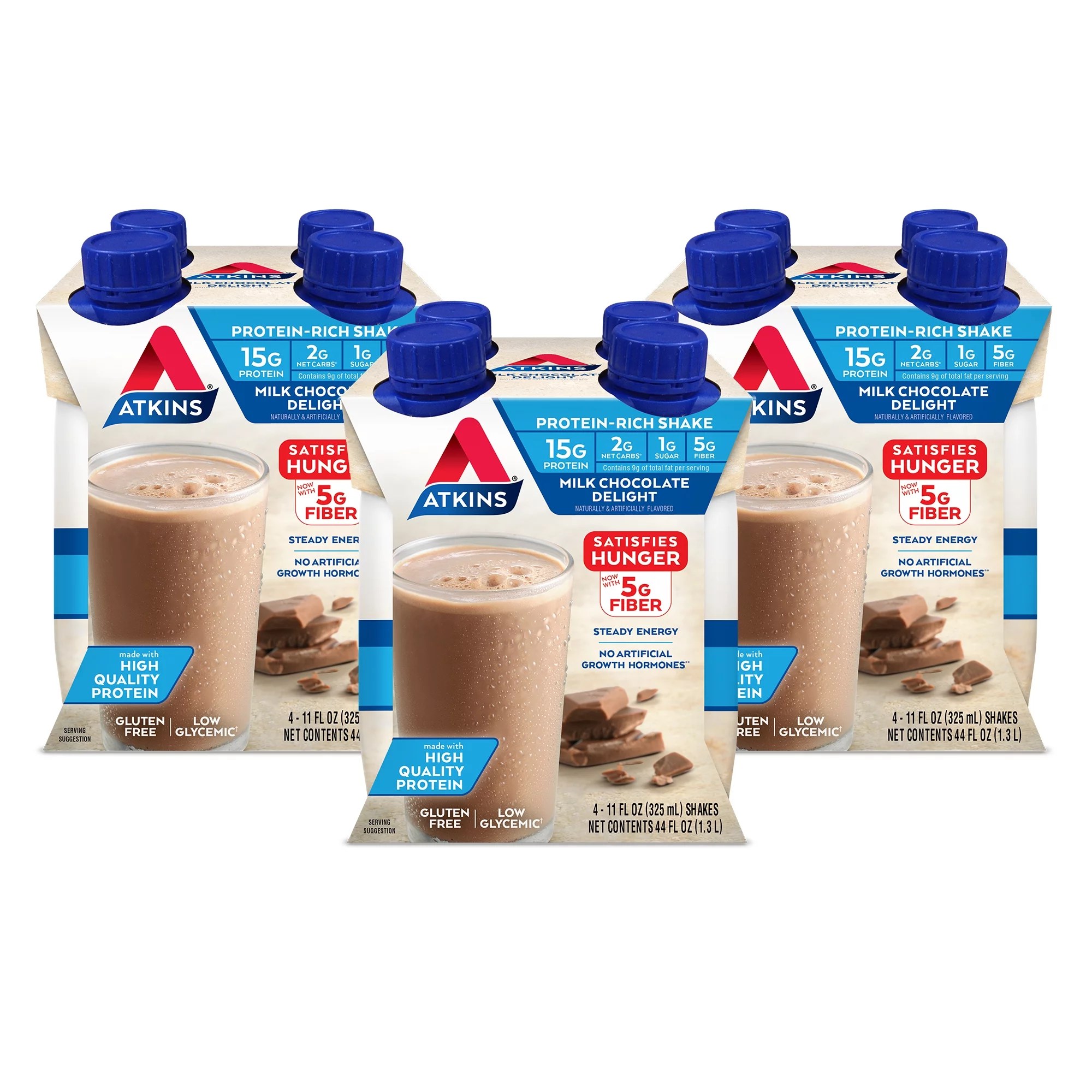 Atkins Gluten Free Protein-Rich Shake, Milk Chocolate Delight, Keto Friendly, 3/4ct Packs (Ready to Drink)