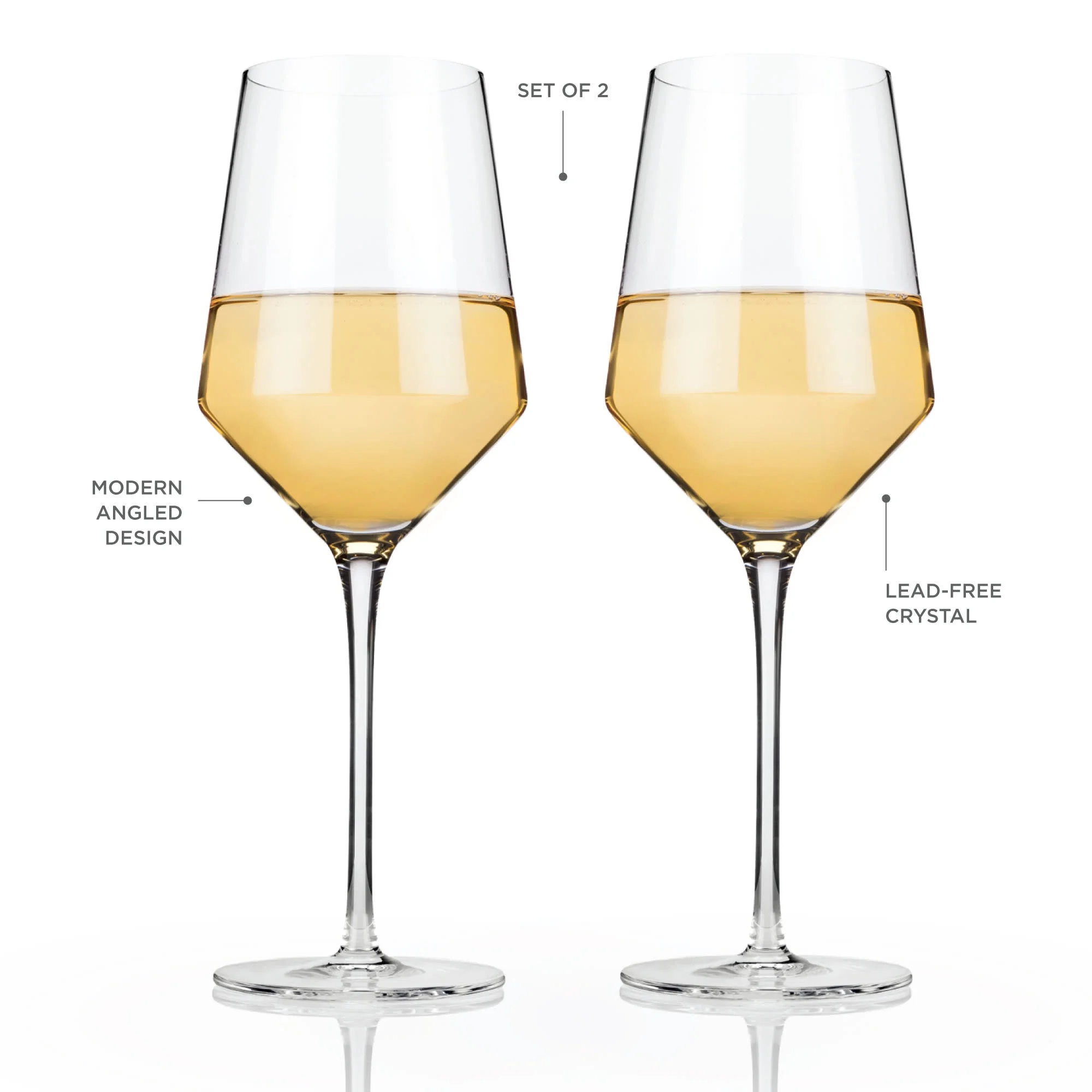 Viski Raye Modern Stemmed Angled Crystal Chardonnay Wine Glasses Set of 2
