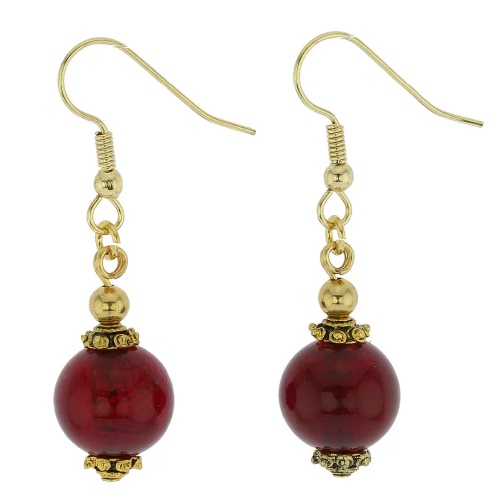 GlassOfVenice Murano Glass Antico Tesoro Balls Earrings -Ruby Red