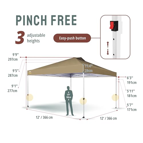 CROWN SHADES 10x10 Pop Up Canopy - Beach Tent with One Push Setup - Easy Outdoor Sun Shade for Events, Parties, Camping - Gazebo with STO-N-Go Cover Bag, Silver Coated Top, White