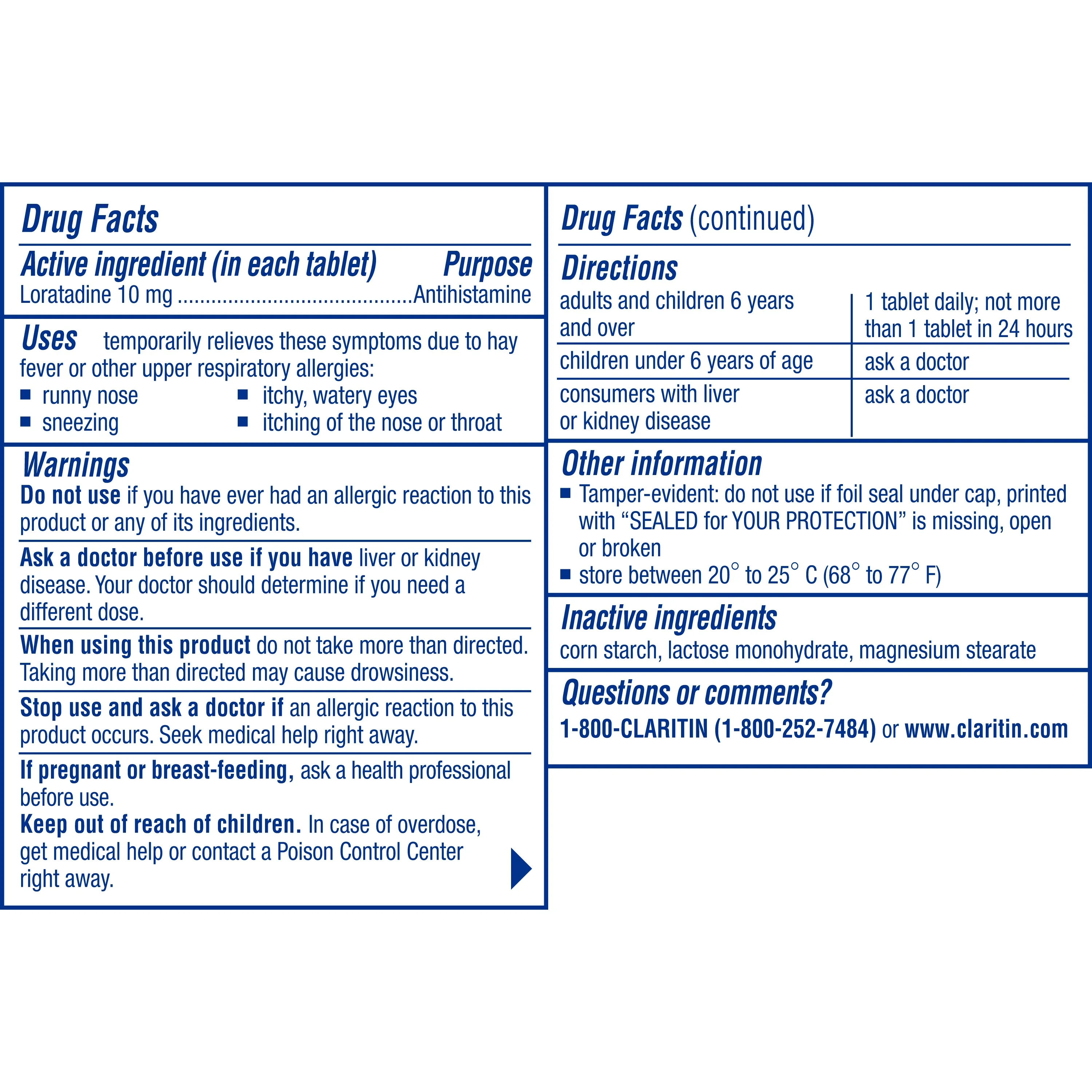 CLARITIN 24 Hour Non Drowsy 10 mg Allergy Relief Tablets 70 ea (Pack of 2)