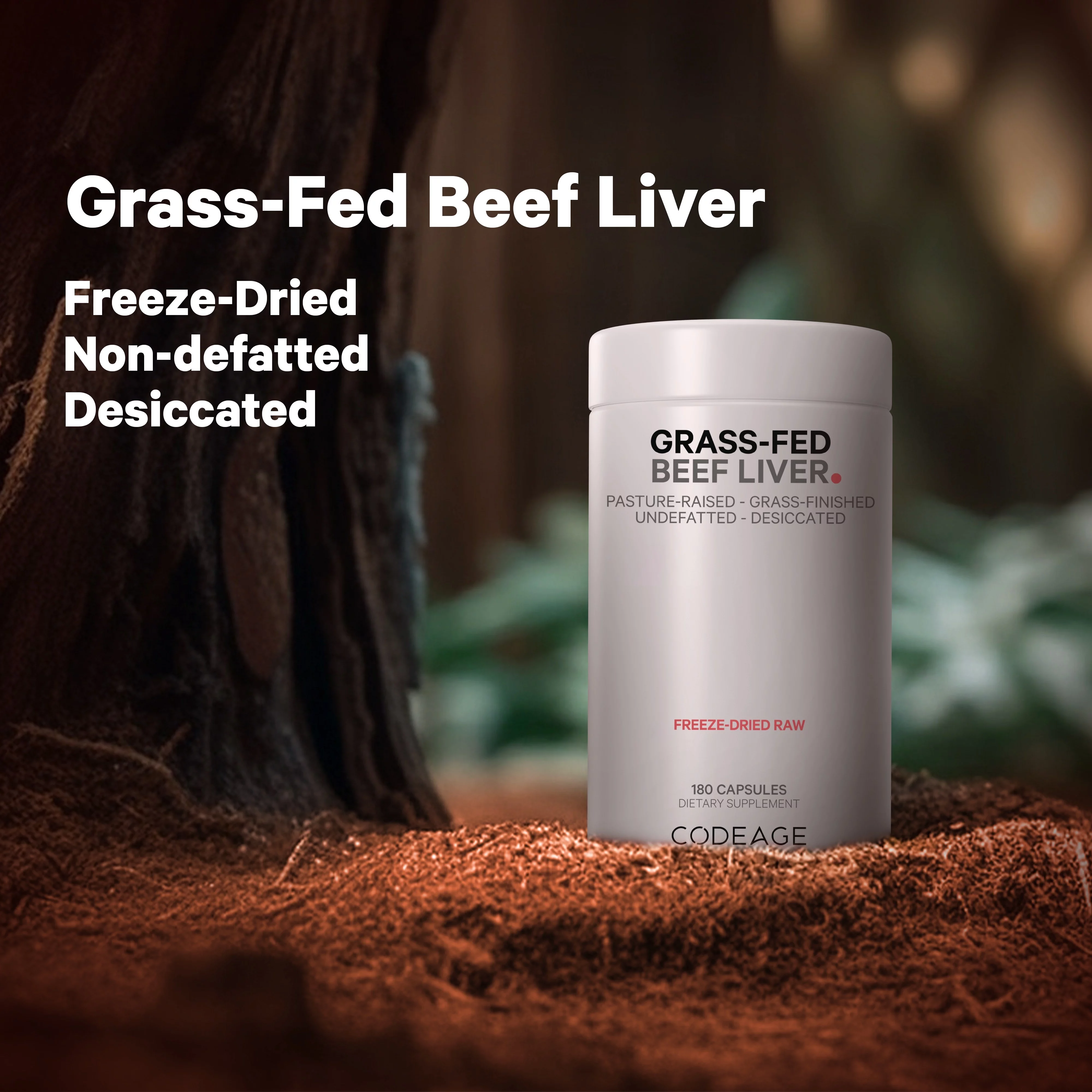 Codeage Grass-Fed Beef Liver, Grass-Finished, Pasture-Raised, Freeze-Dried Glandular Supplement, 180 ct