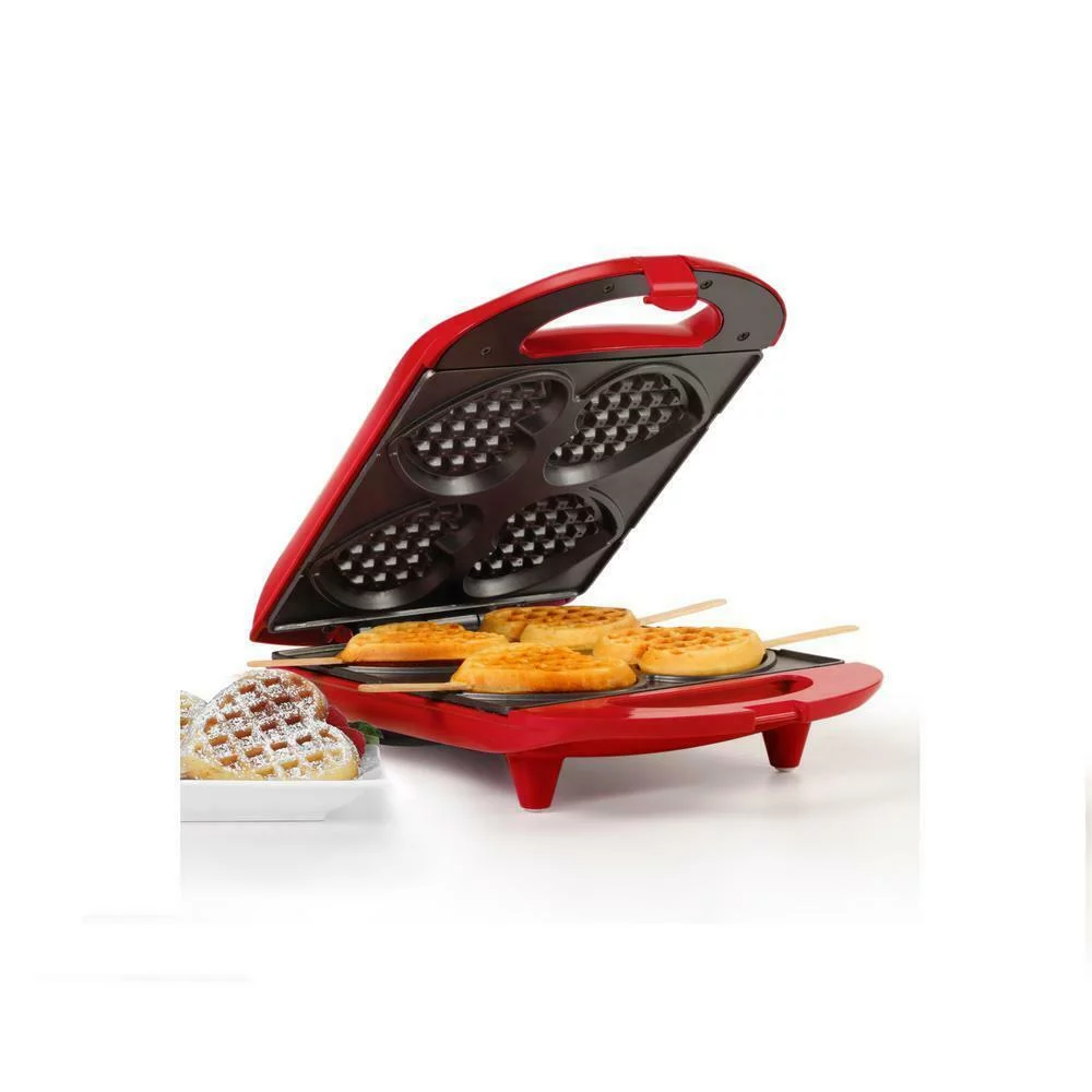 Holstein Housewares 4-Section Heart Shaped Waffle Maker, Red