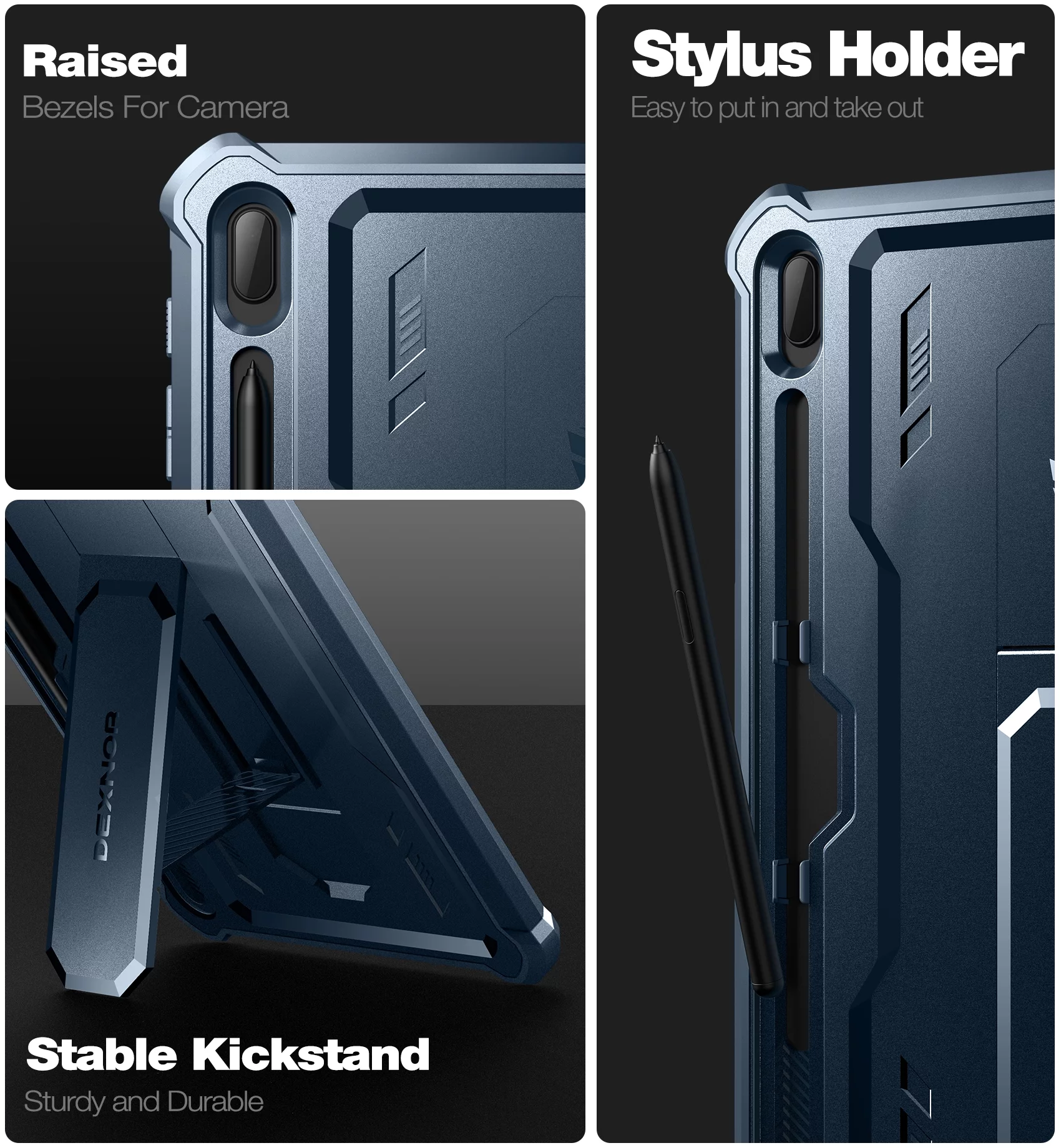 Dexnor Case for Samsung Galaxy Tab S7 FE 12.4 Inch (2021), [Built in Screen Protector & Kickstand] with Pen Holder Heavy Duty Shockproof Full Body Protective Cover for Galaxy S7 FE Case-Navy Blue