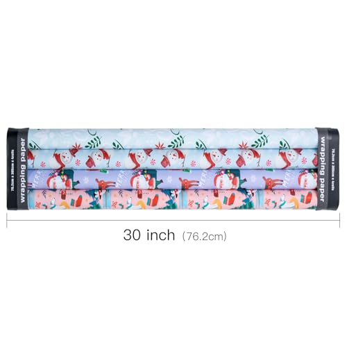 RUSPEPA Christmas Kraft Wrapping Paper - Owl, Reindeer, Christmas Ball and Text Design - 4 Rolls - 30 inches x 10 feet per Roll