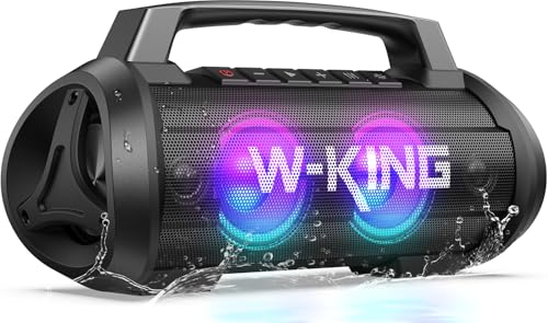 W-KING Portable Speakers Bluetooth Wireless, 120W Max Loudest Bluetooth Speaker, IPX6 Waterproof Outdoor Speaker with 70W Deep Bass/2*Subwoofer/DSP/EQ/42H/LED/MAC-in/Power Bank, Large Party Boombox