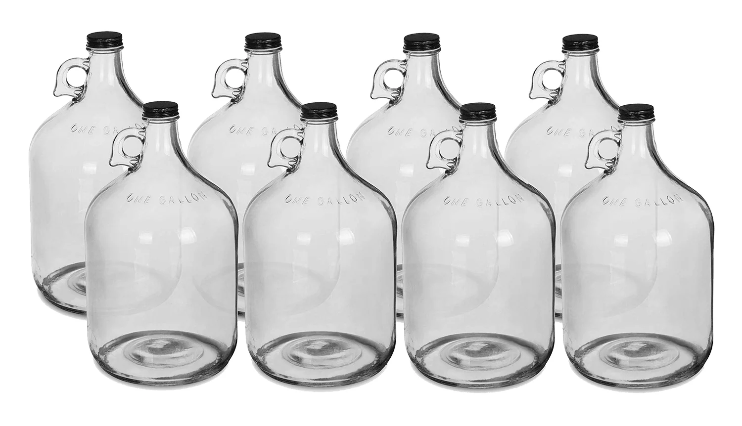 One Gallon Glass Jug with 38mm Black Metal Screw Cap (Set of 8)