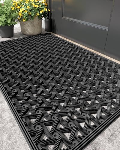 Color&Geometry Door Mat Outside Entrance with Drainage, Rubber Heavy Duty Dirt Trapper Waterproof Outdoor Welcome Mat, Outdoor Mats All Weather for Front Back Door Patio Entryway Entry,19