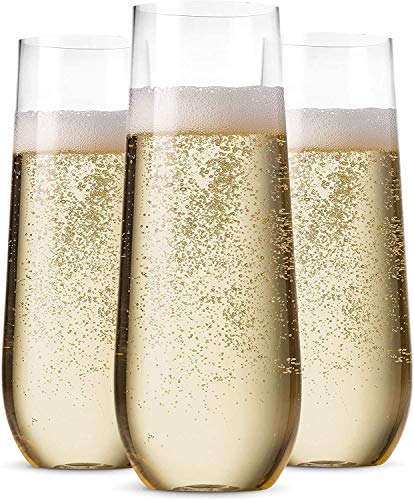 Munfix 48 Pack Stemless Plastic Champagne Flutes Disposable 9 Oz Clear Plastic Toasting Glasses Shatterproof Recyclable and BPA-Free