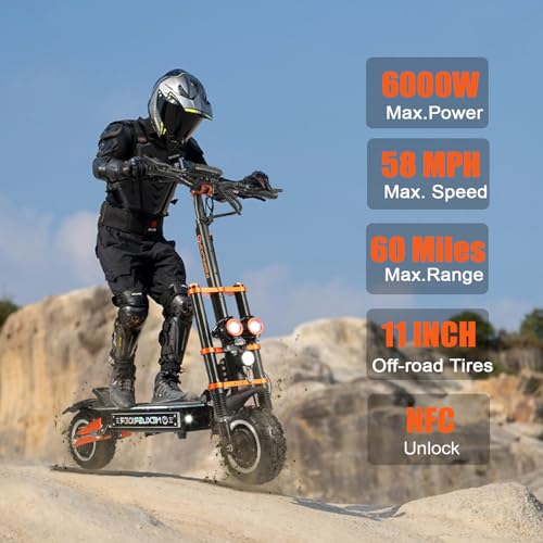 Adults Electric Scooter 6000W Dual Motor Up to 58 mph, 60 Miles Range, 60V35Ah Battery, C-Type Dual Suspensions 11