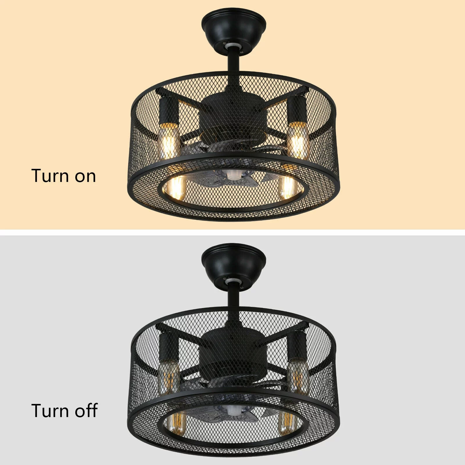 CNCEST Ceiling Fan Light 18In Caged 3 Speeds Industrial Ceiling Fan Lights with Remote