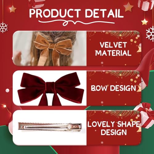 Velvet Christmas Tree Bows with Hair Clip, 2025 New 10 PCS Velvet Christmas Tree Bow for Gift, Vintage velvets Ribbon Bow for Decor, Velvets Hair Bows with Alligator Clips for Women (Red 10pcs)