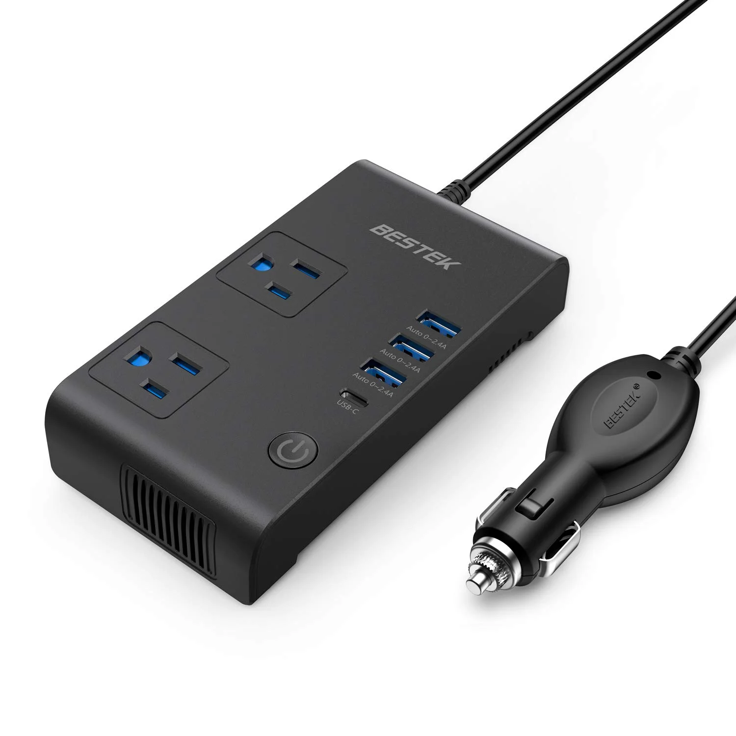 BESTEK 200W Car Power Inverter DC 12V to AC 110V Converter with 7.8A 4 USB Car Charger 1 USB-C Port,ETL Listed,Black