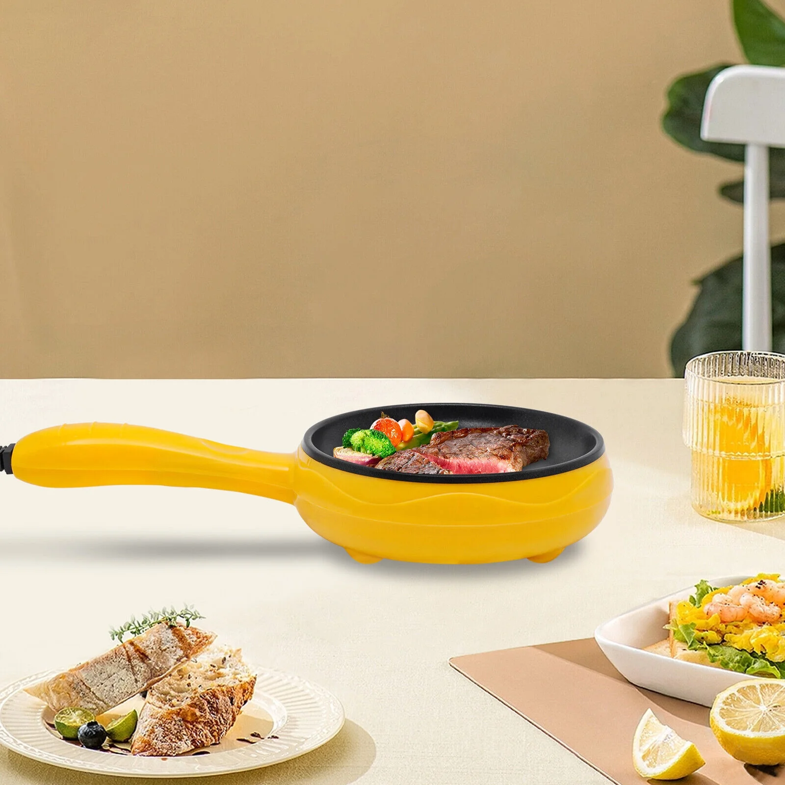 6-inch Electric Skillet, Non-Stick Electric Skillet, Yellow Mini Frying Pan