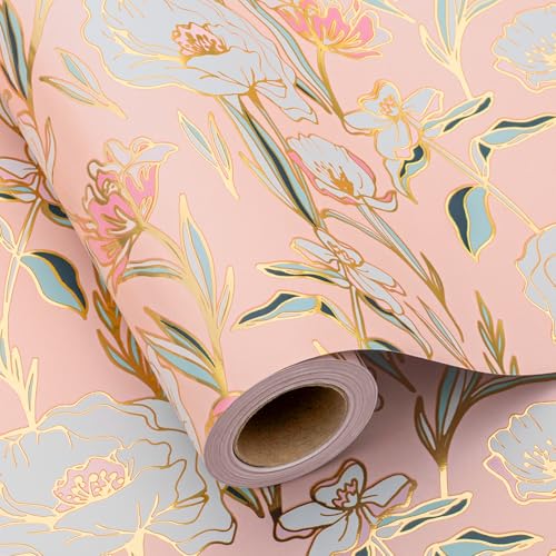 Merture Vintage Kraft Floral Wrapping Paper Roll - 17 In X 32.8 Ft(46.5 sqft) Vibrant Flower Design Gift Wrap for Mothers Day, Valentines Day, Birthday, Wedding, Anniversary, Bridal Shower