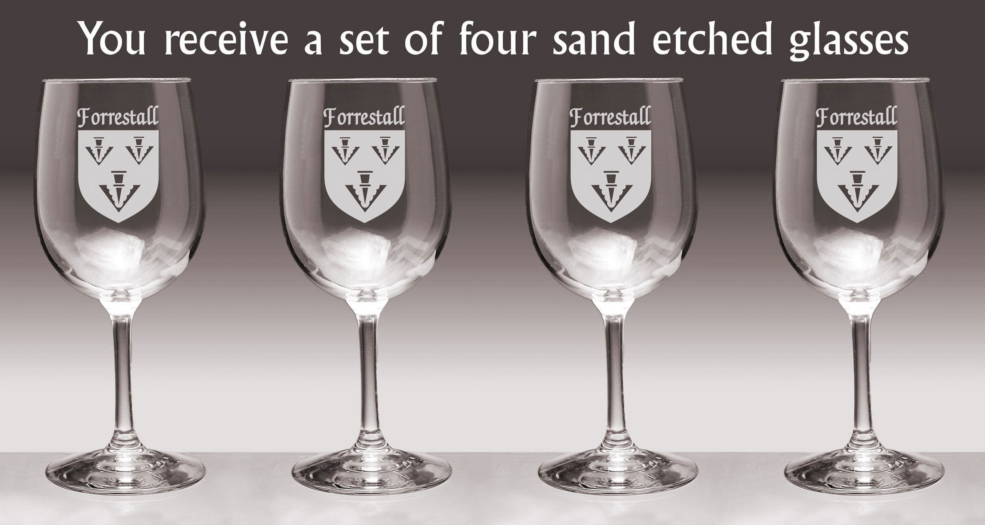Forrestall Irish Coat of Arms Wine Glasses - Set of 4 (Sand Etched)