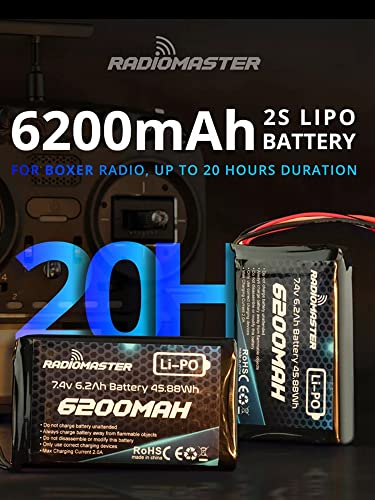 RADIOMASTER SoloGood 7.4V 2S 6200mAh Large Capacity Rechargeable Lipo Battery with XT30 JST-XH Connector Compatible Boxer TX16S Transmitter RC Car Drone Controller