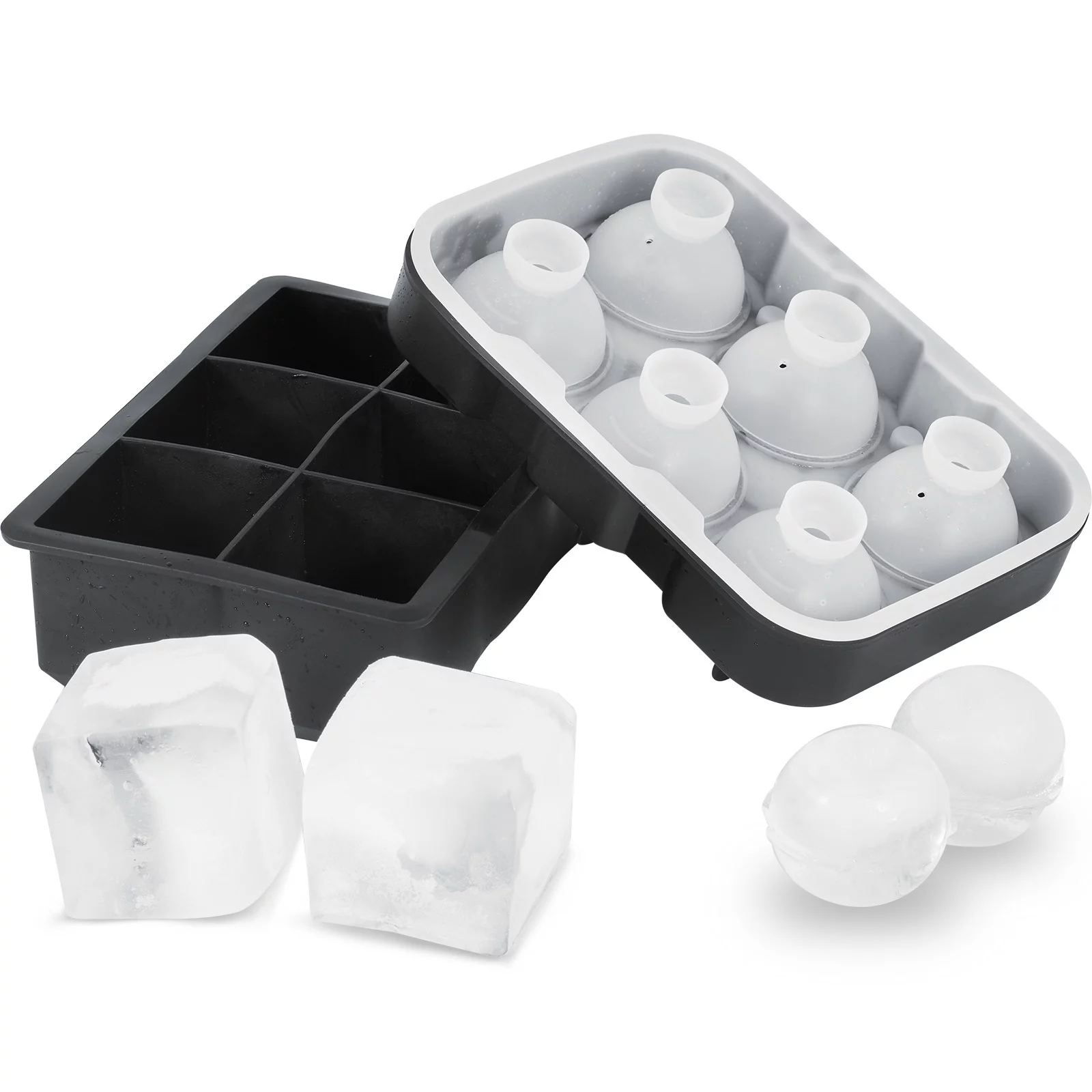 BENTISM Ice Ball Maker Silicone Ice Cube Tray with Lid 2 Packs Whiskey Cocktail for Whiskey And Cocktail