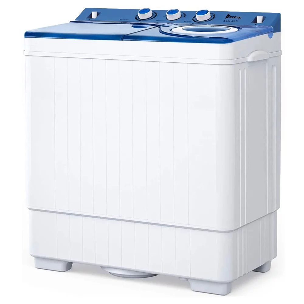 RUXAN Twin Tub with Built-in Drain Pump XPB65-2288S 26Lbs Semi-automatic Twin Tube Washing Machine for Apartment, Dorms, RVs, Camping and More, White&Blue US Standard